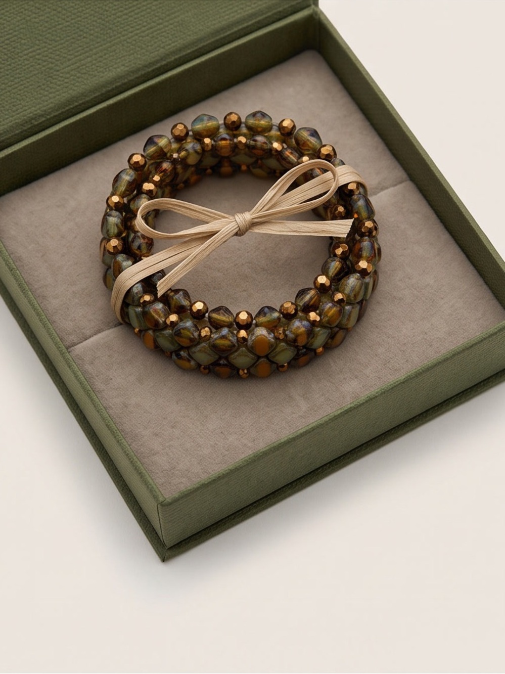 Handmade Green, Copper Colors Earth Tone Tila Bead Bracelet New!